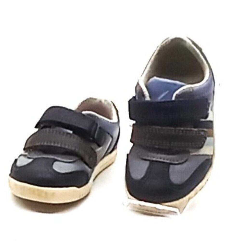Clarks Boys Shoe Sneaker Size 5 W Hook & Loop Leather Uppers Multi Stripes